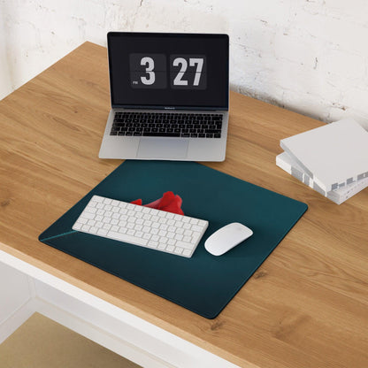 Dark teal gaming mousepad with elegant red rose design and non-slip stitching
