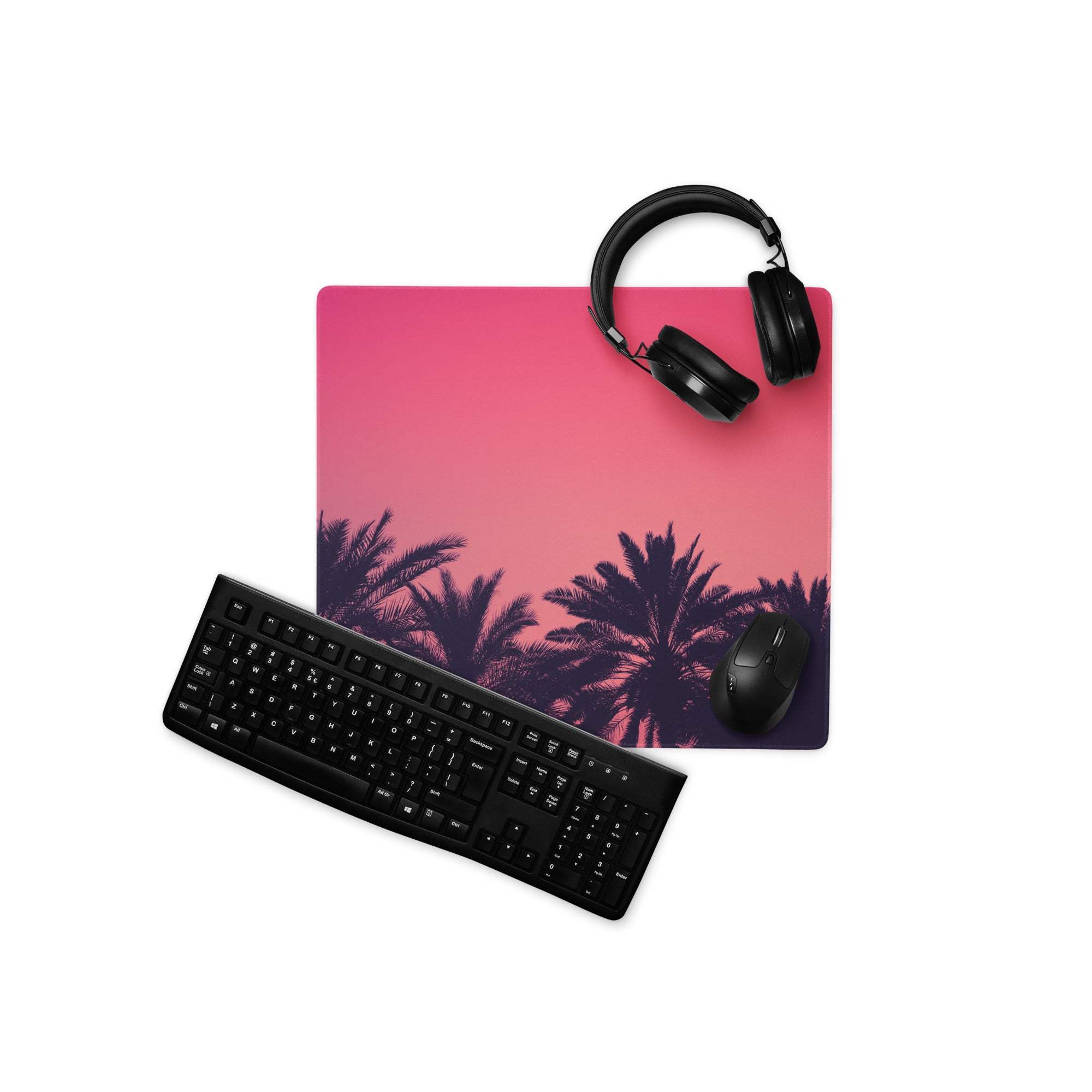 Pink purple gradient palm tree sunset large gaming mouse pad