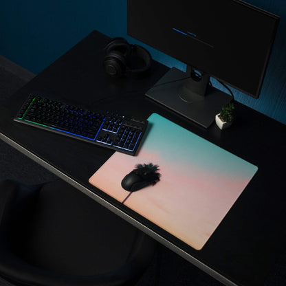 Pastel sunset palm tree large gaming mouse pad with pink teal gradient