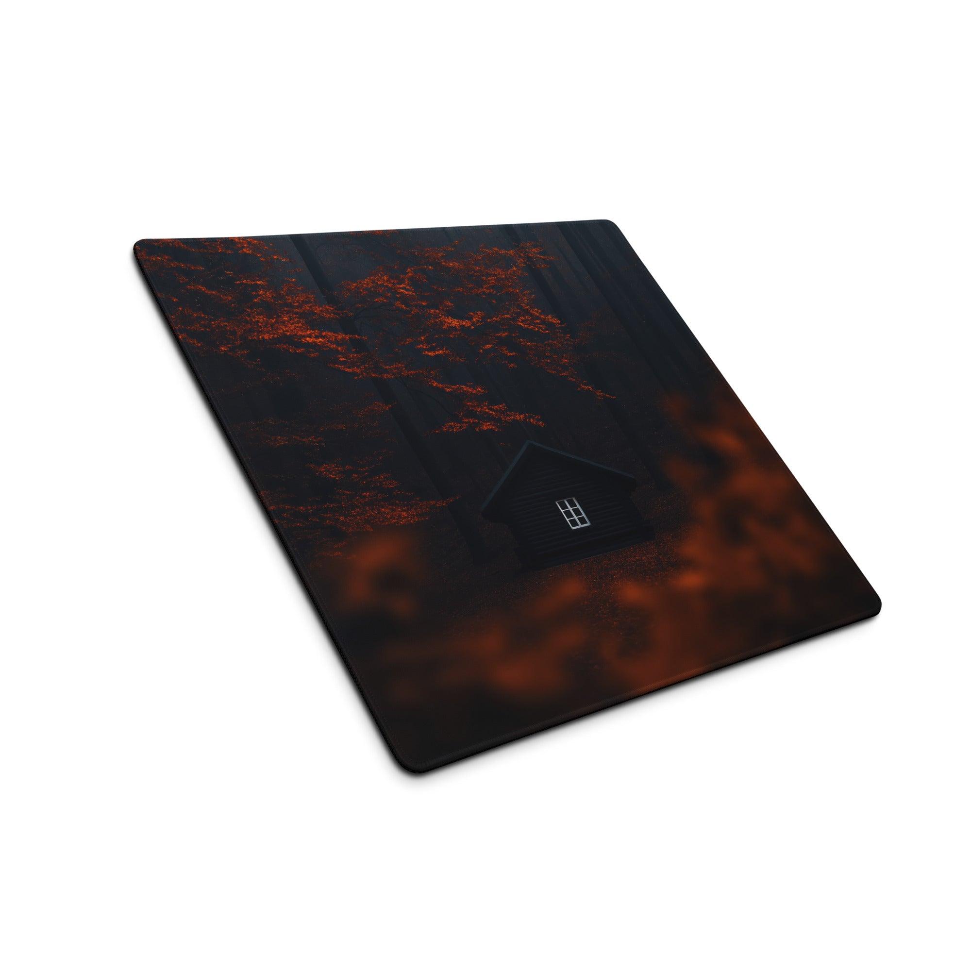 Autumn orange forest cabin large gaming mouse pad with non-slip base