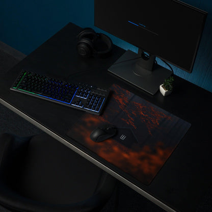 Black gaming mousepad with fiery orange red lava design