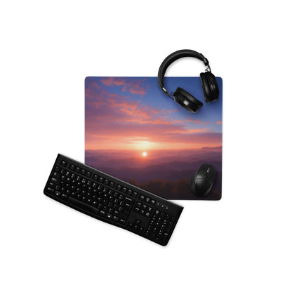 Large Sunset Mountain Range Gaming Mouse Pad with vibrant sunset sky
