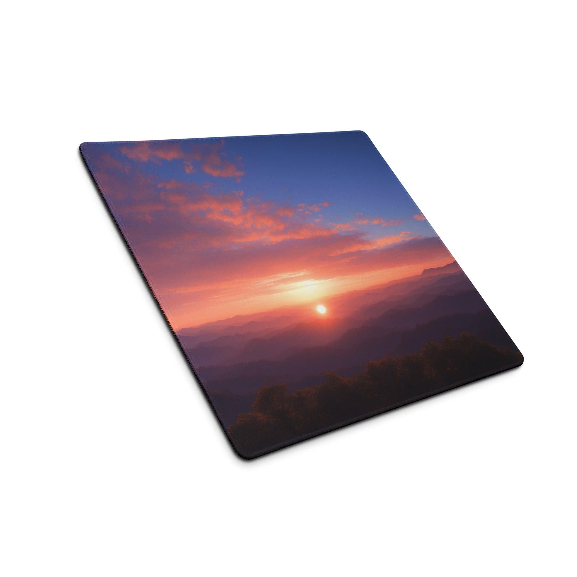 Large Sunset Mountain Range Gaming Mouse Pad with Non-Slip Base and Stitched Edges