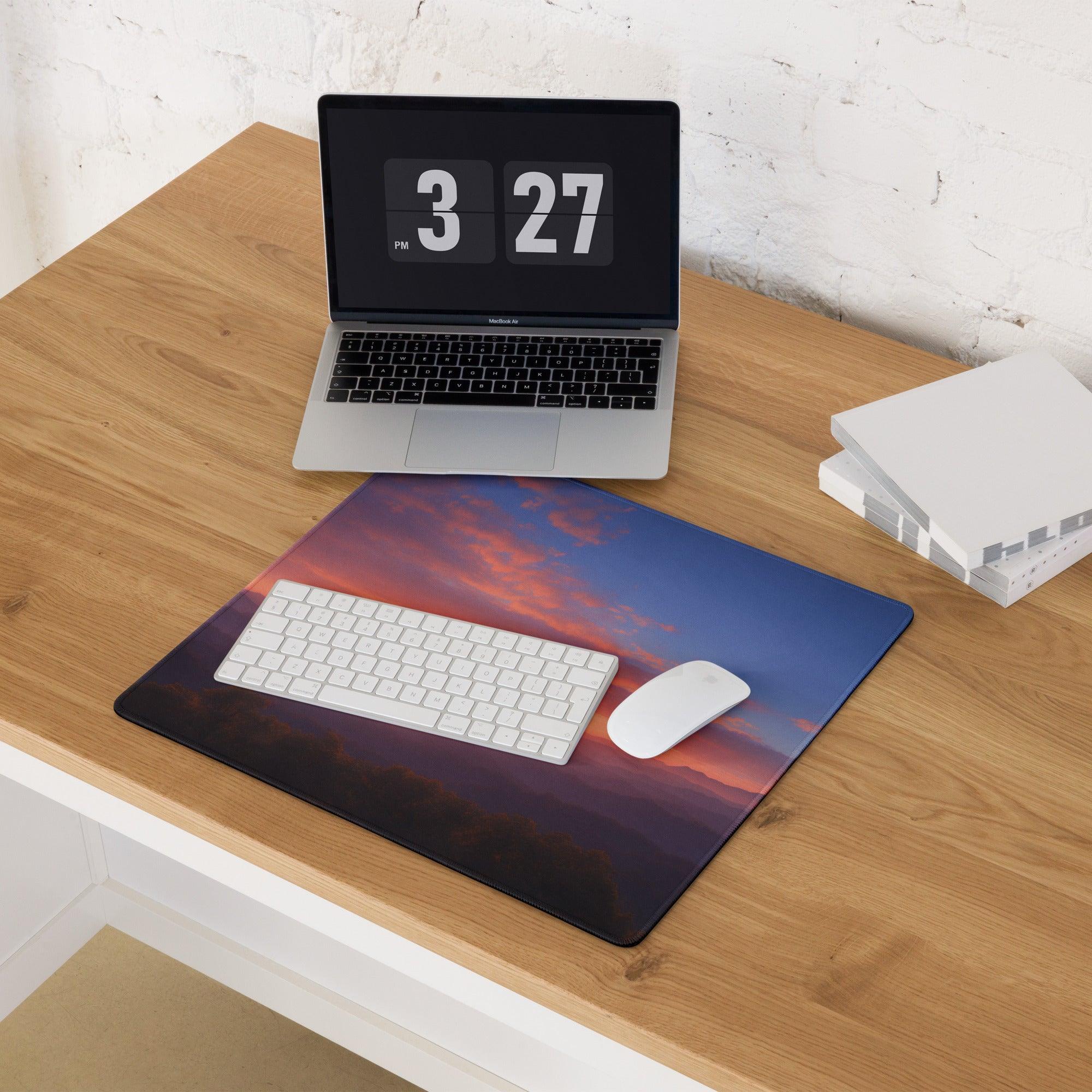 Large sunset mountain range gaming mouse pad with non-slip base