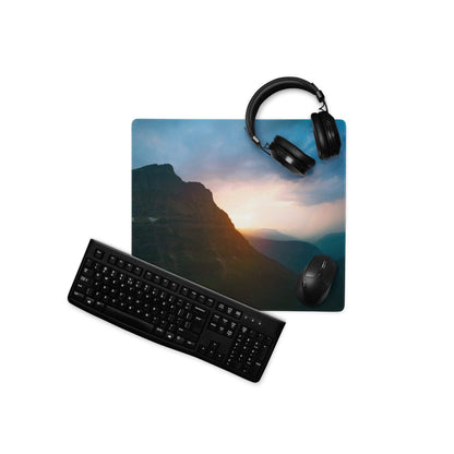 Large Calm Mountain Sunset gaming mouse pad with scenic landscape, non-slip base