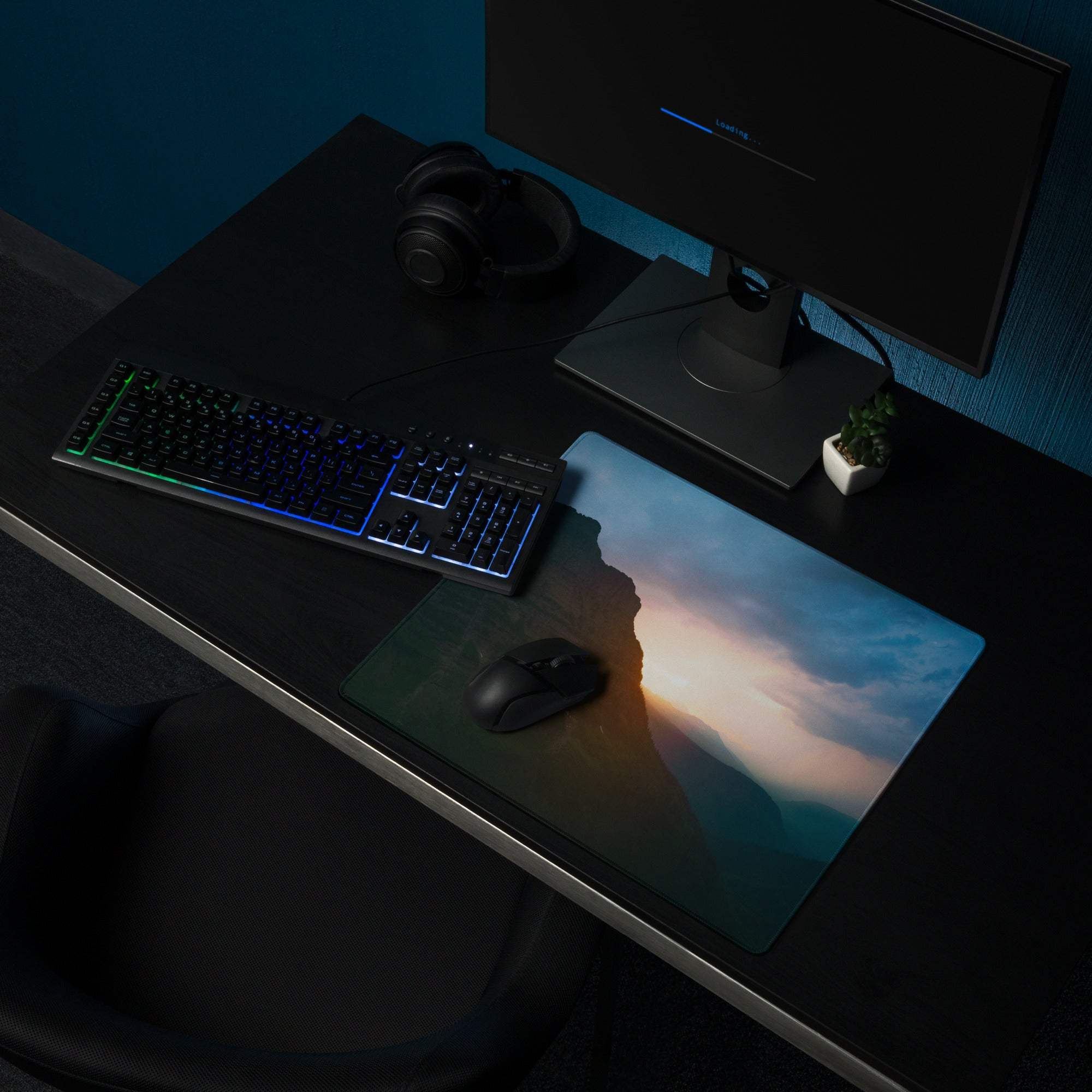 Large calm mountain sunset gaming mouse pad with non-slip base