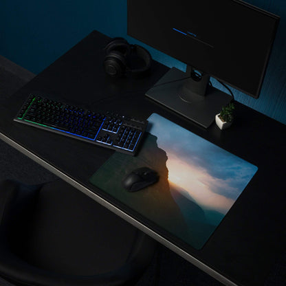Large calm mountain sunset gaming mouse pad with non-slip base
