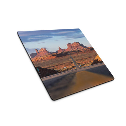 Desert Sunset Monument Valley gaming mouse pad with red rocks, large non-slip
