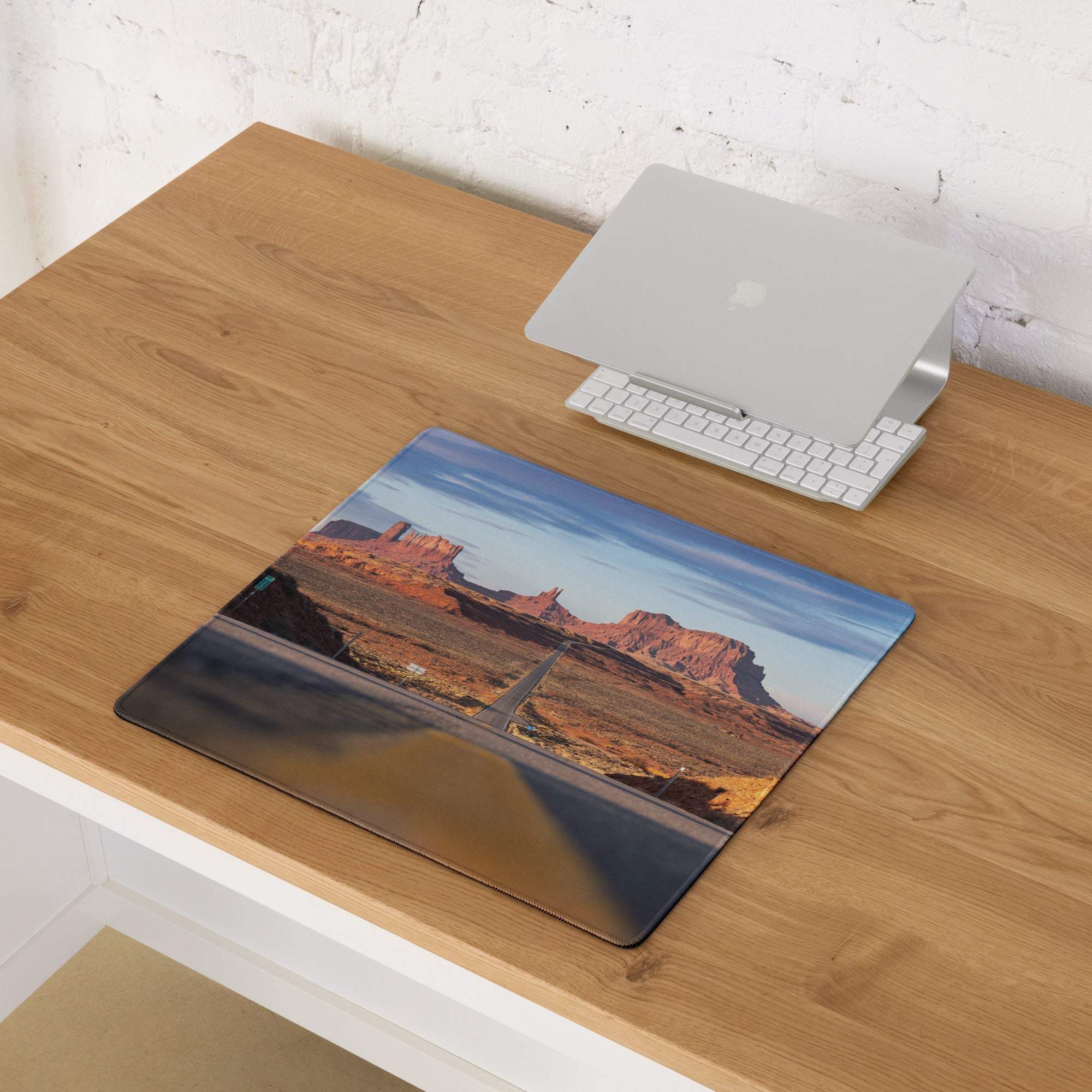 Desert Sunset Monument Valley gaming mouse pad with red rocks and road