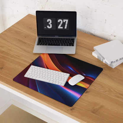 Vibrant abstract waves gaming mouse pad with colorful glossy gradients, non-slip backing