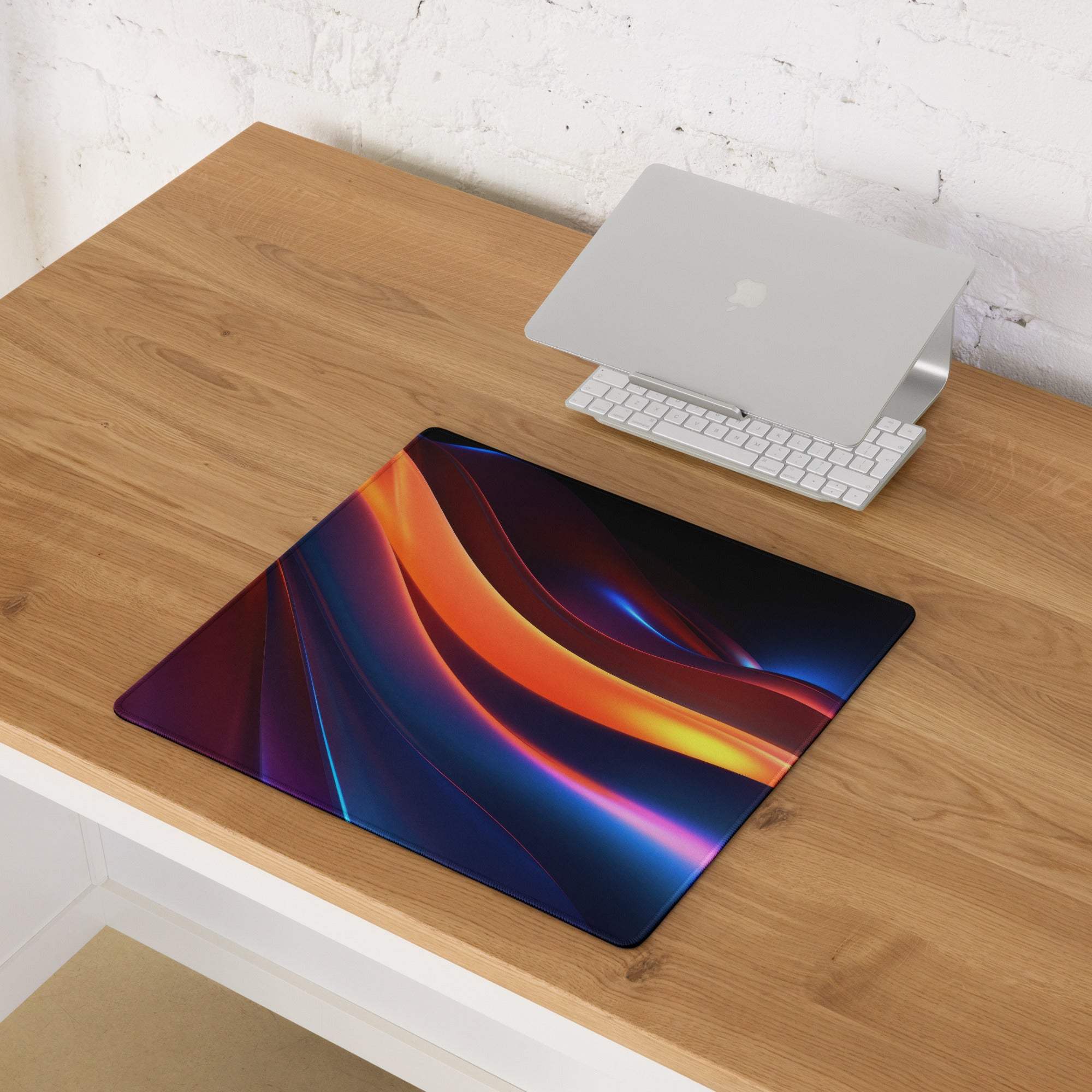 Vibrant abstract waves gaming mouse pad with glossy gradients, non-slip backing