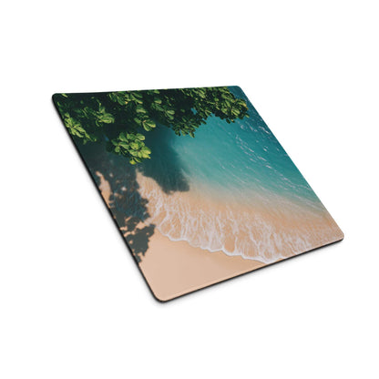 Premium large ocean teal gaming mouse pad with turquoise beach scene