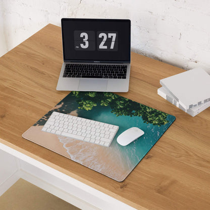 Premium large beige teal ocean beach foliage gaming mouse pad