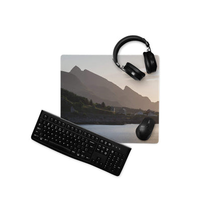 Premium calm mountain sunset gaming mouse pad with stitched edges