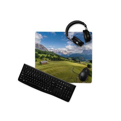 Scenic green mountain landscape gaming mouse pad with non-slip base