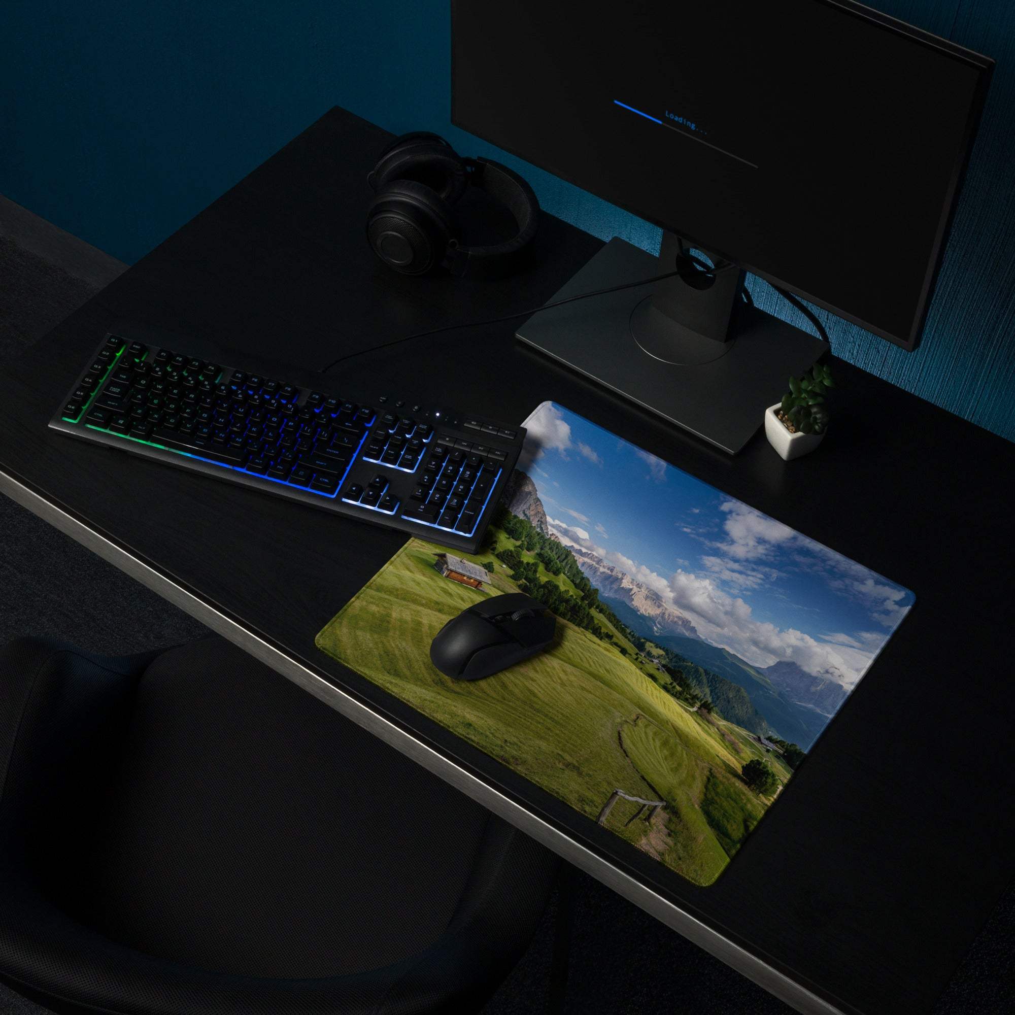 Scenic Calm Green Mountain Landscape Gaming Mouse Pad, large non-slip