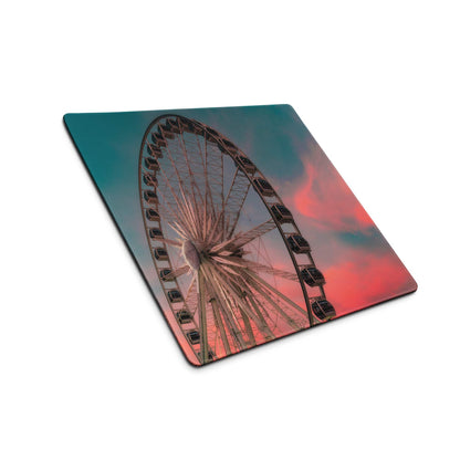 Vibrant ferris wheel square coaster on teal pink sunset sky mouse pad