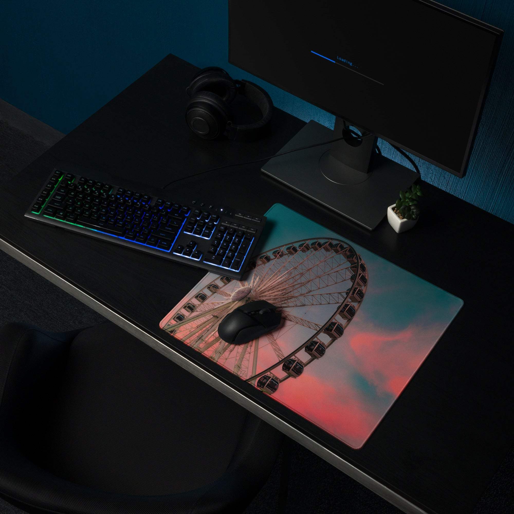 Dreamy sunset ferris wheel panorama large gaming mouse pad