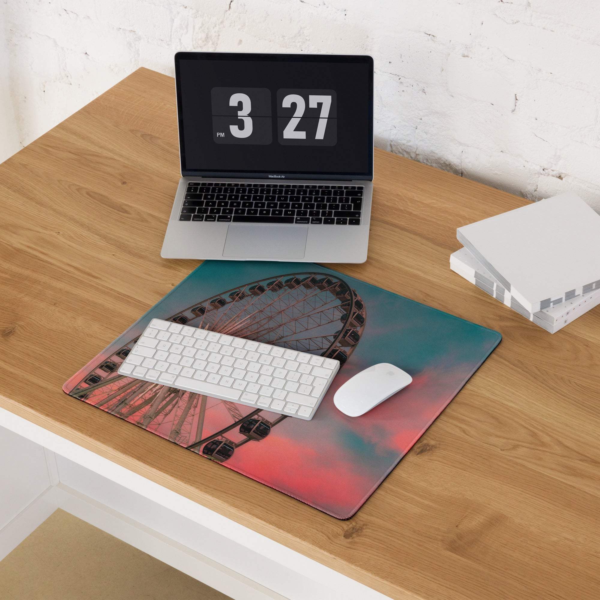 Dreamy sunset ferris wheel panorama large gaming mouse pad with non-slip base