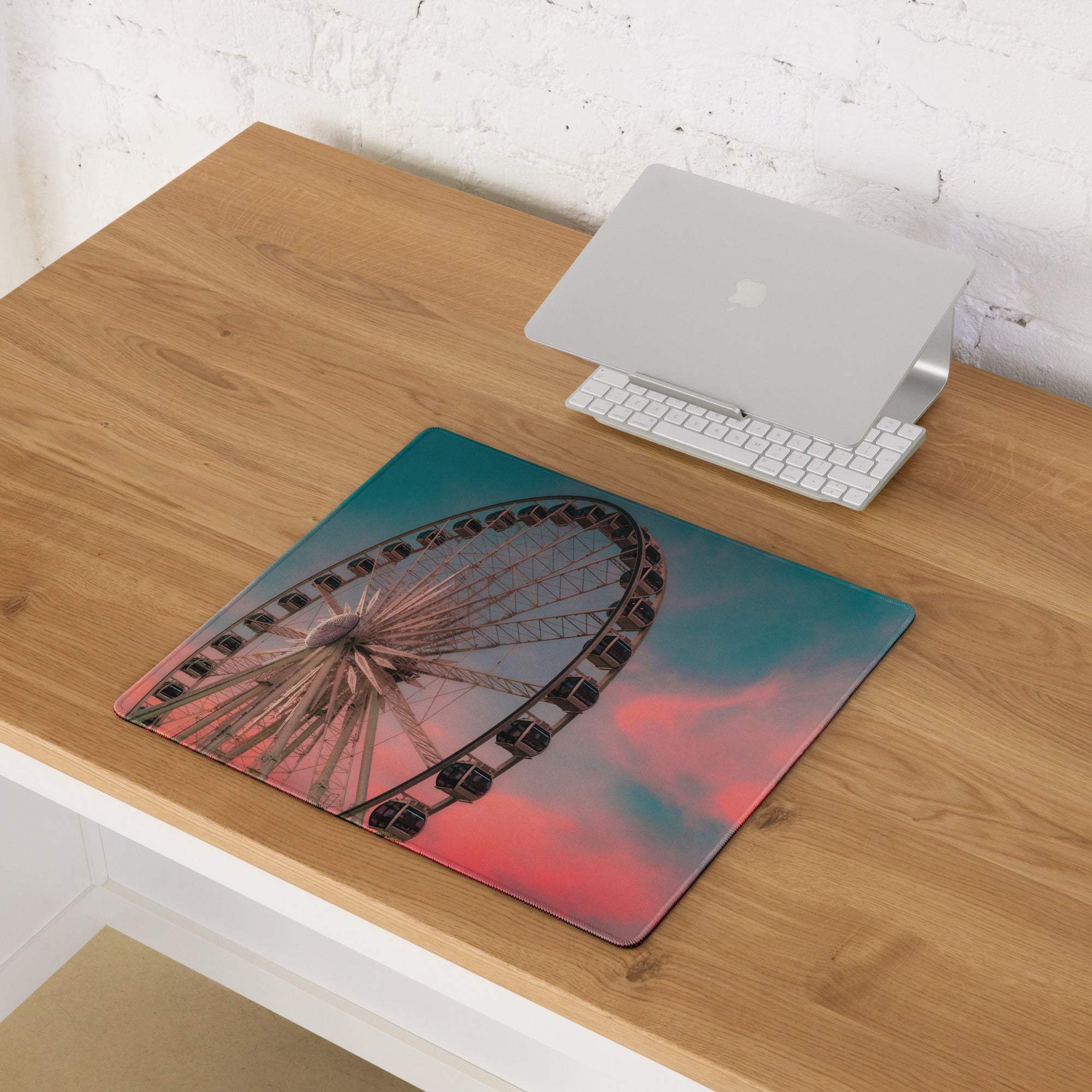 Dreamy sunset ferris wheel panorama large gaming mouse pad with non-slip base