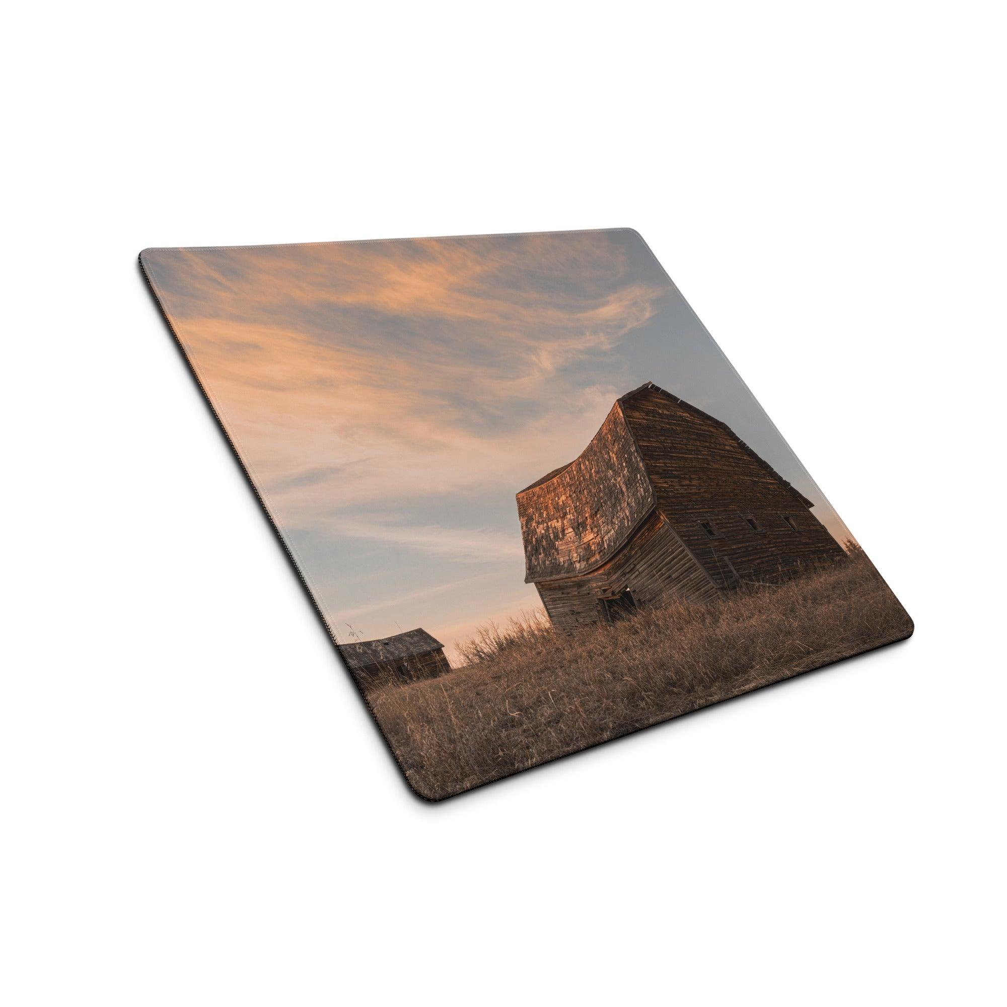 Square rustic barn sunset mousepad, large non-slip stitched gaming pad