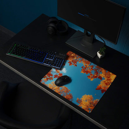 Autumn Leaves Frame Over Sky Blue gaming mouse pad with vibrant leaves