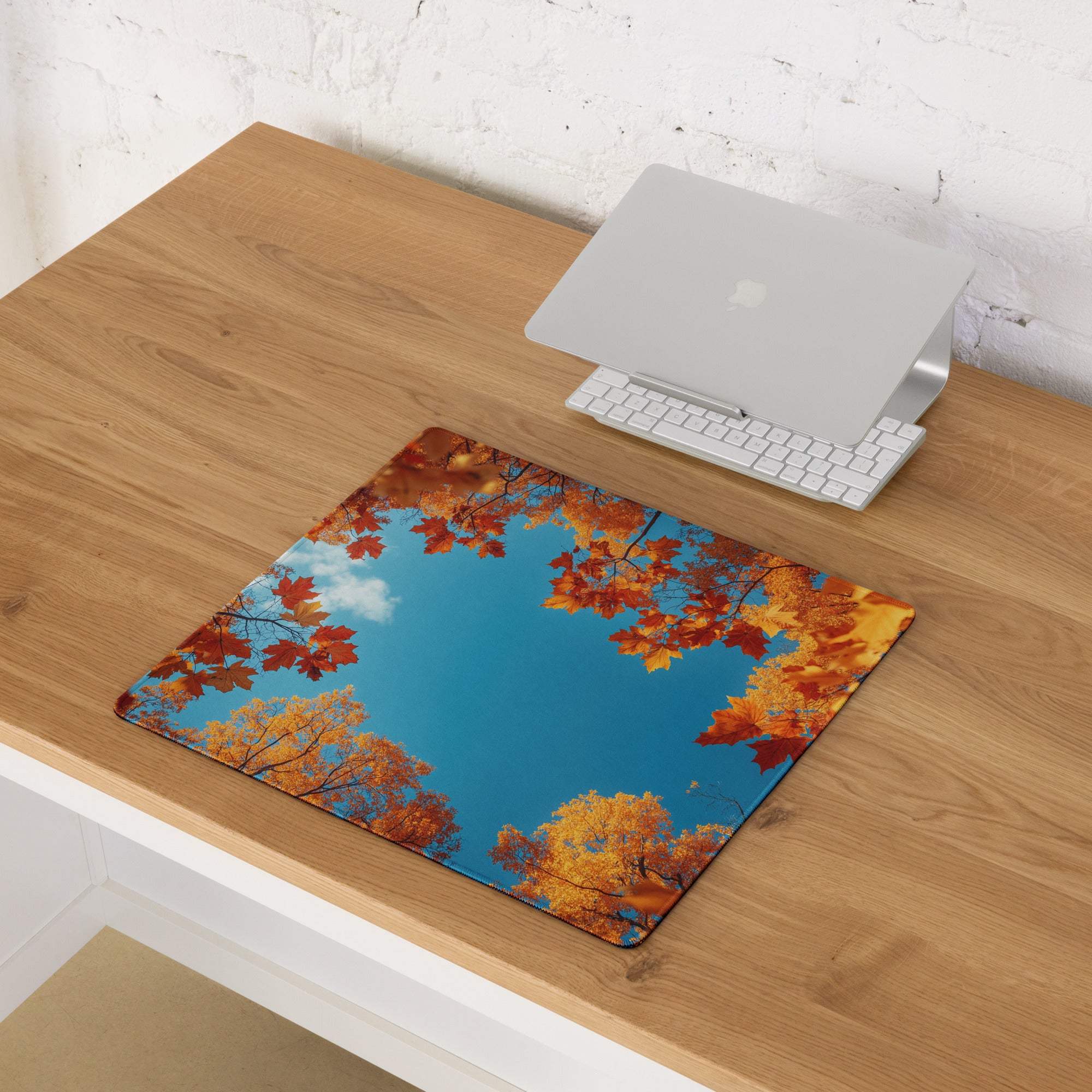 Large Autumn Leaves Frame Over Sky Blue Gaming Mouse Pad with Non-Slip Base