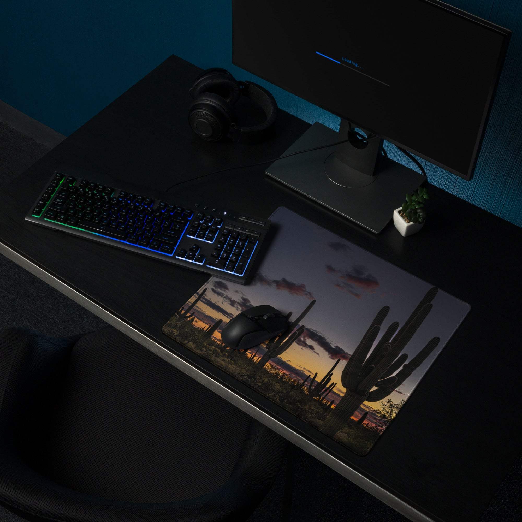 Desert sunset cactus large gaming mouse pad with non-slip backing