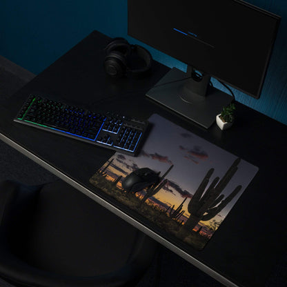 Desert sunset cactus large gaming mouse pad with non-slip backing