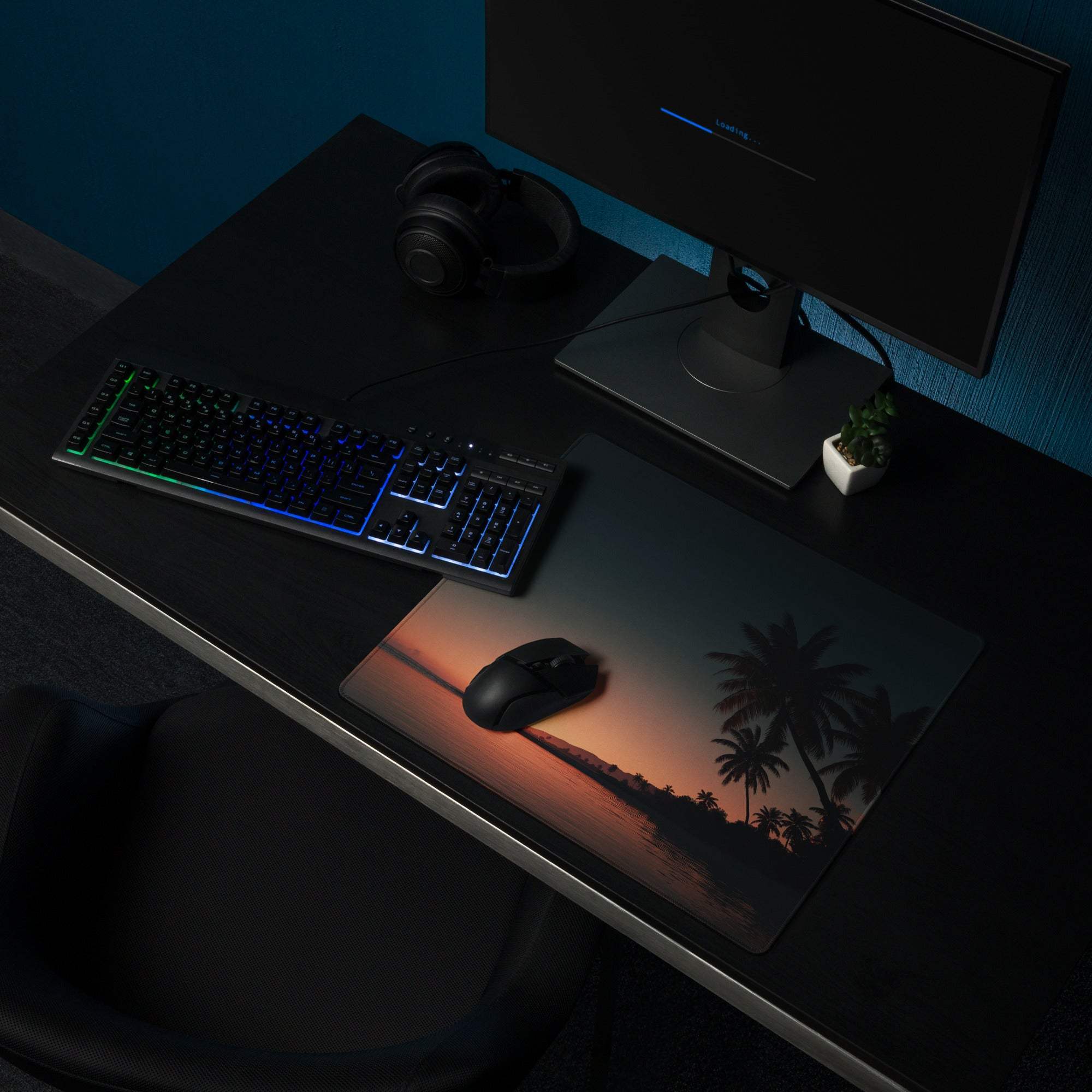 Vibrant tropical sunset palm trees calming ocean large non-slip stitched gaming mouse pad
