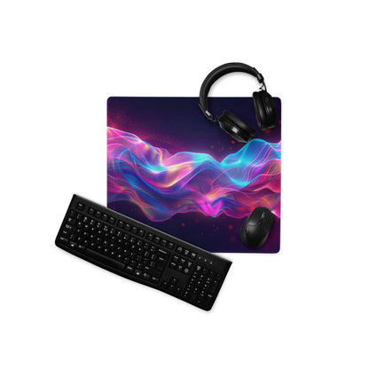 Vibrant neon wave extra large gaming mouse pad with purple cosmic design
