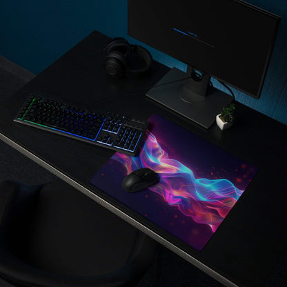 Vibrant neon wave extra large gaming mouse pad glossy finish