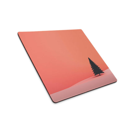 Minimalist sunset pine tree gaming mouse pad, large non-slip square design