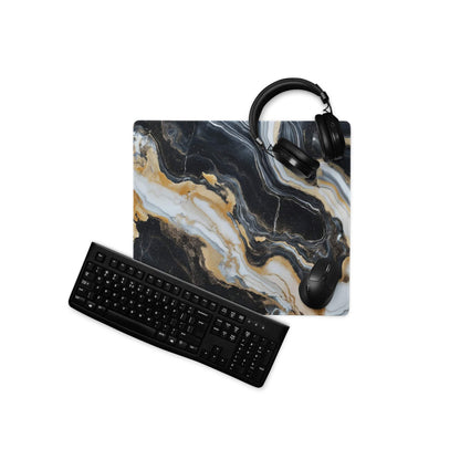 Black gold marble gaming mousepad with black headphones