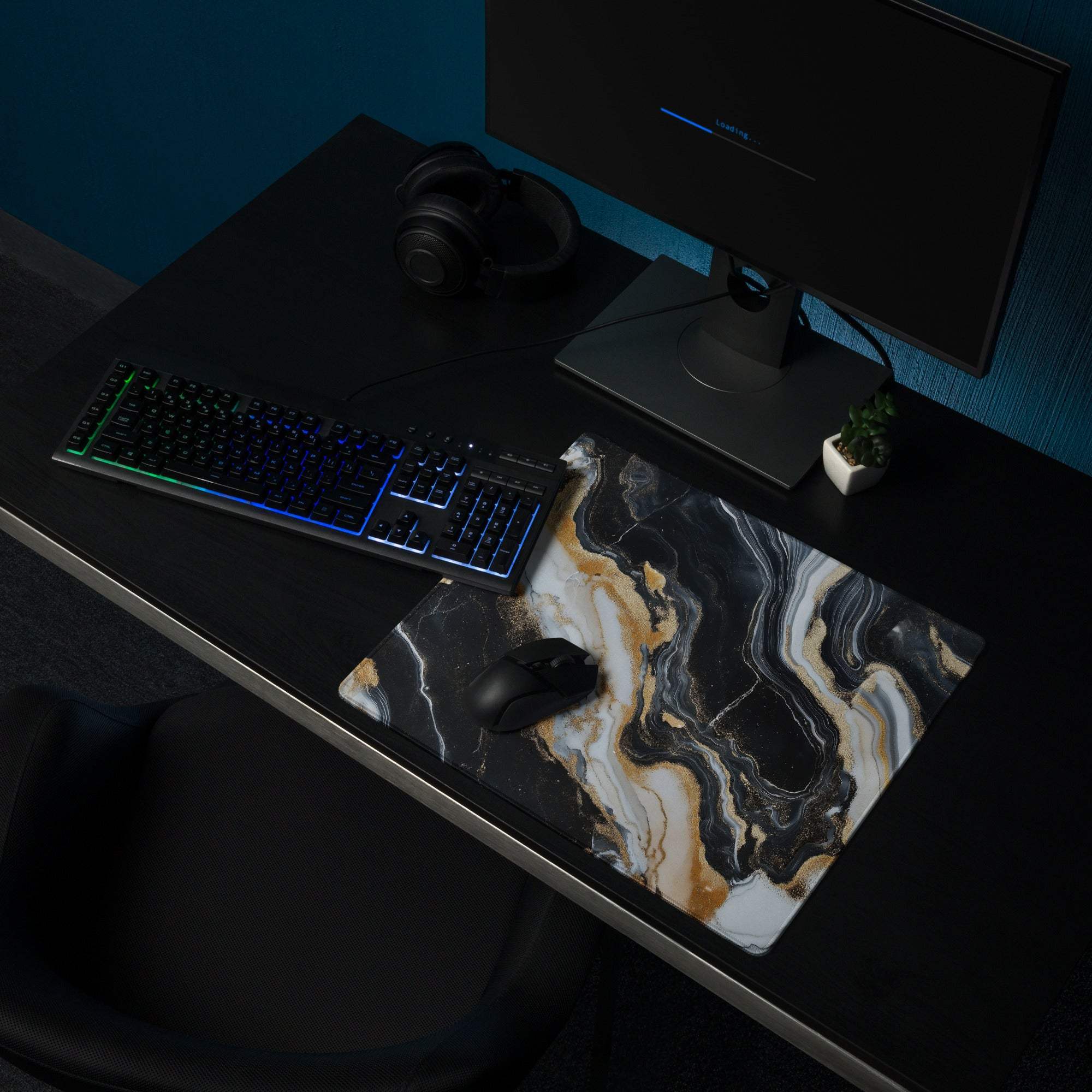 Lux Marble black gold marble gaming mouse pad non-slip stitched edges