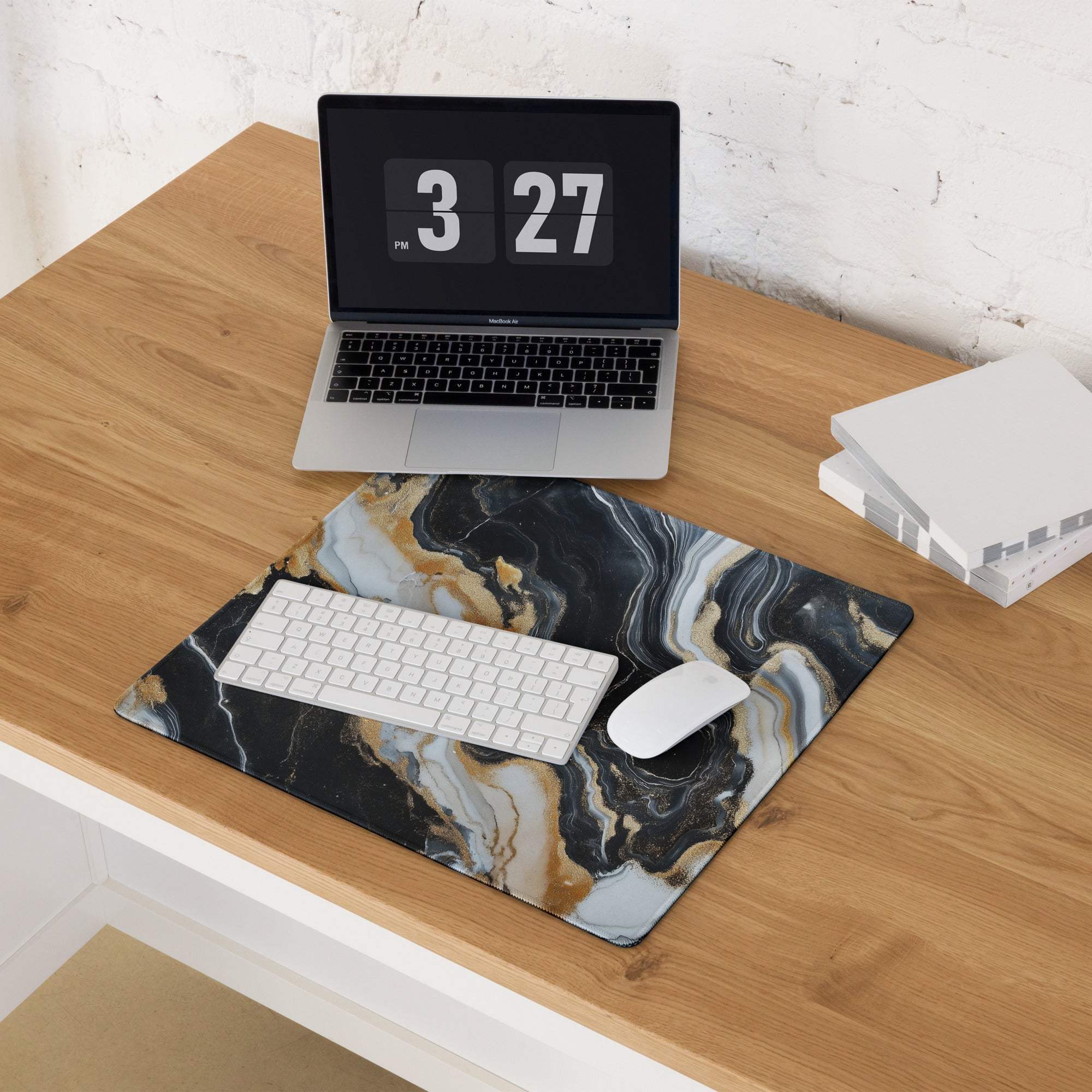 Lux Marble black gold marble gaming mouse pad with non-slip edge stitch