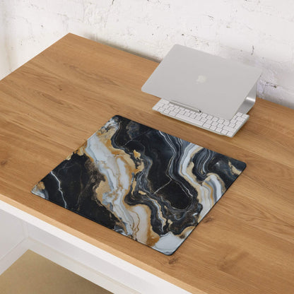 Lux Marble black white gold marble gaming mouse pad non-slip stitched edges
