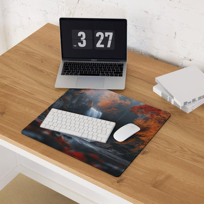 Autumn Forest Waterfall large gaming mouse pad with non-slip backing