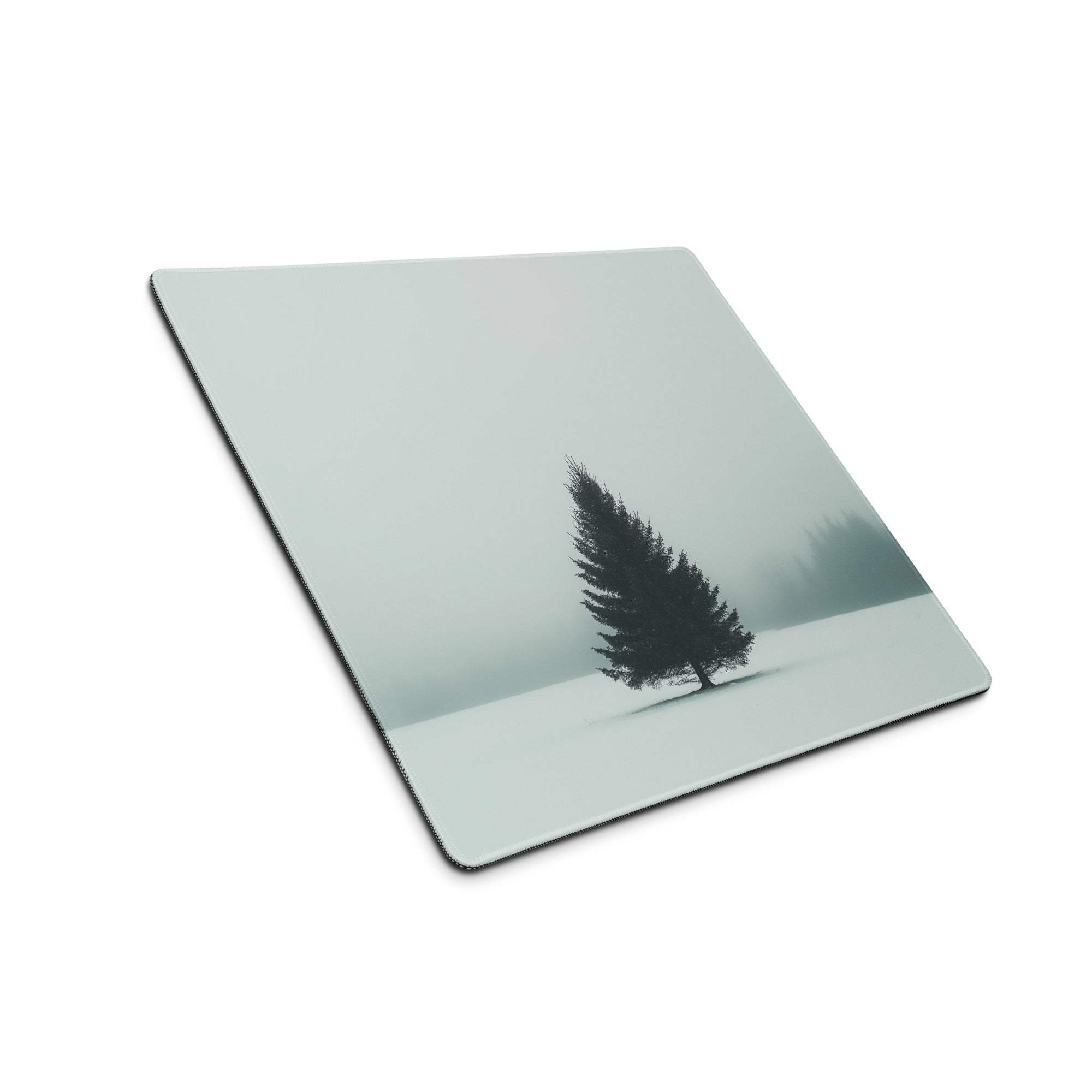 Minimalist snowy evergreen tree gaming mouse pad large desk mat