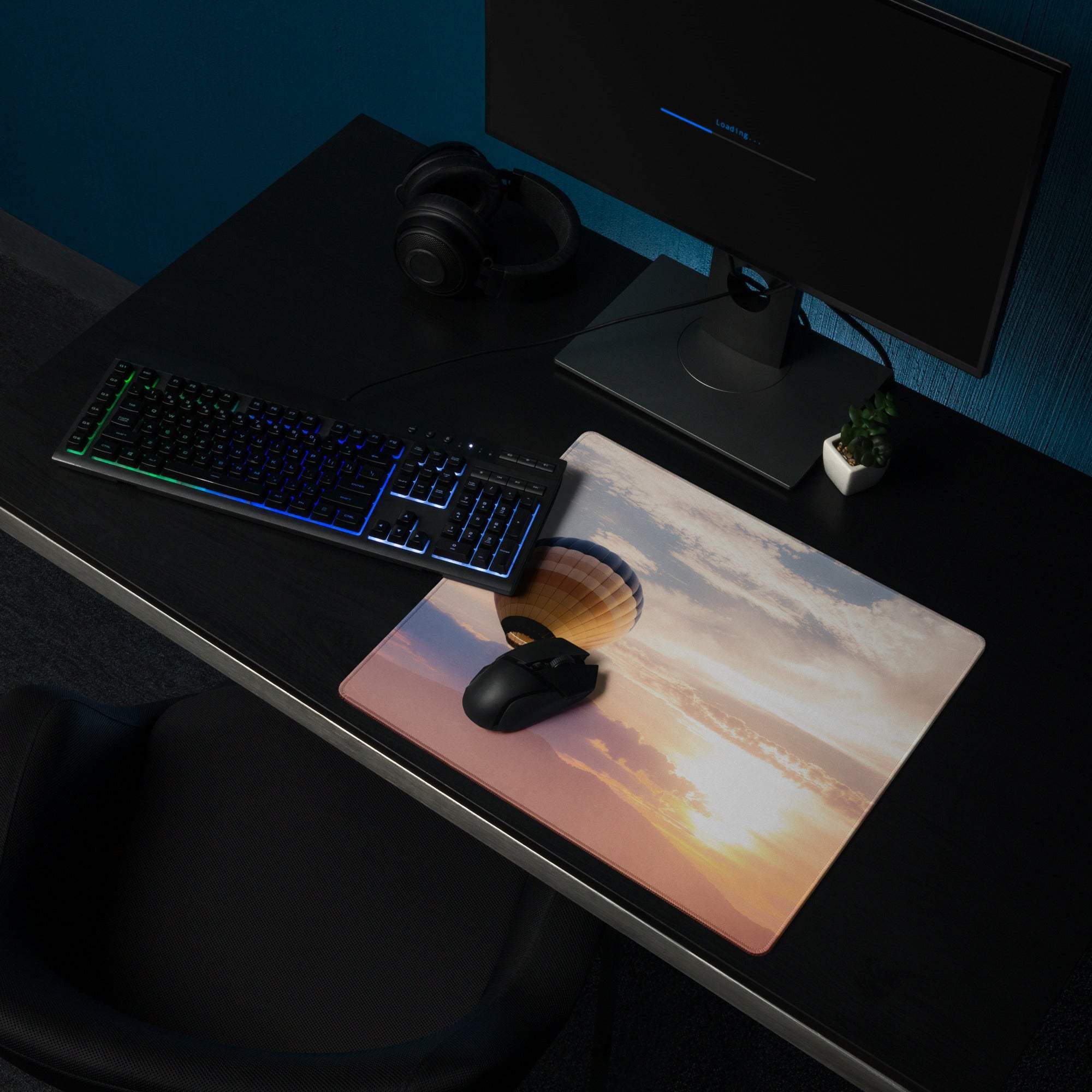 Sunset sky large gaming mouse pad with hot air balloon print