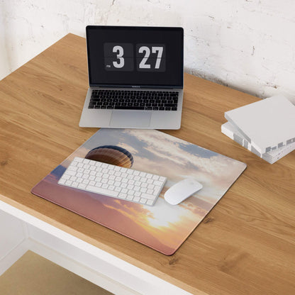Sunset Sky large gaming mouse pad with hot air balloon design, non-slip base