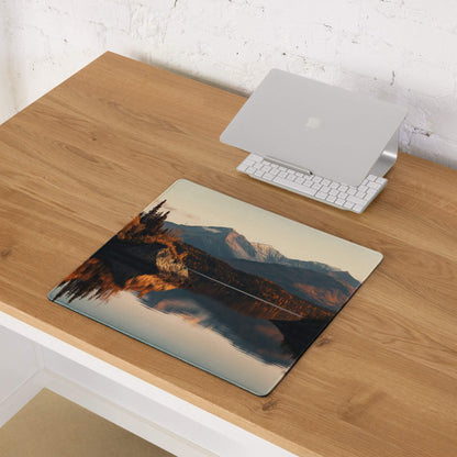 Large Autumn Mountain Lake Reflection Gaming Mouse Pad with Stitched Edges