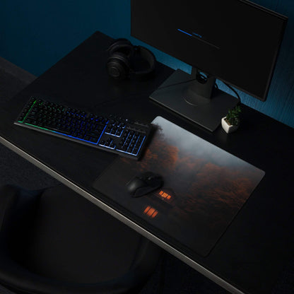 Dark Forest Night large gaming mouse pad with orange gray glowing landscape