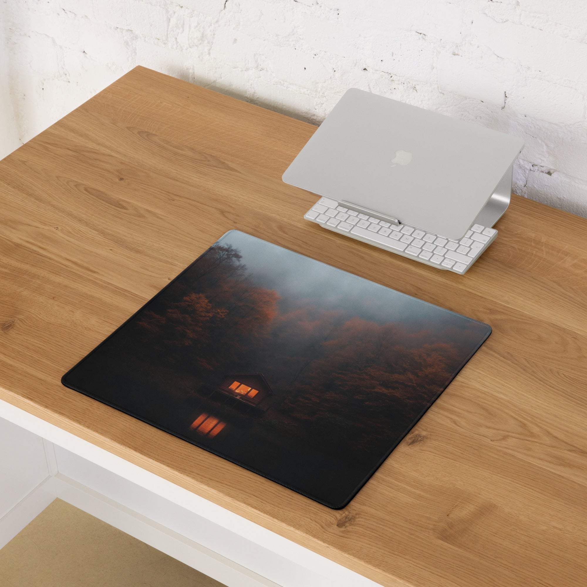 Dark Forest Night cabin gaming mouse pad with non-slip base