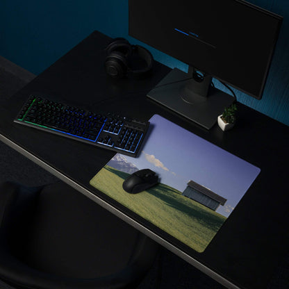 Scenic Landscape Large Gaming Mouse Pad with Green Fields, Barn, Mountains, Blue Sky