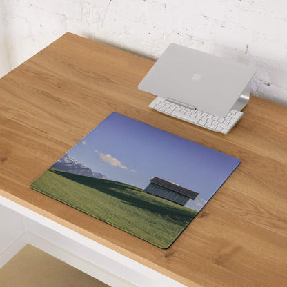 Scenic Landscape large gaming mouse pad with green hills, barn, mountains