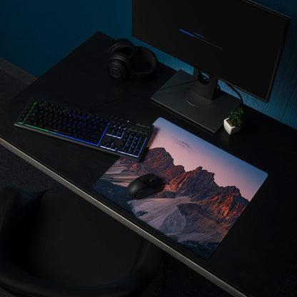 Premium mountain sunset gaming mouse pad with vivid twilight landscape