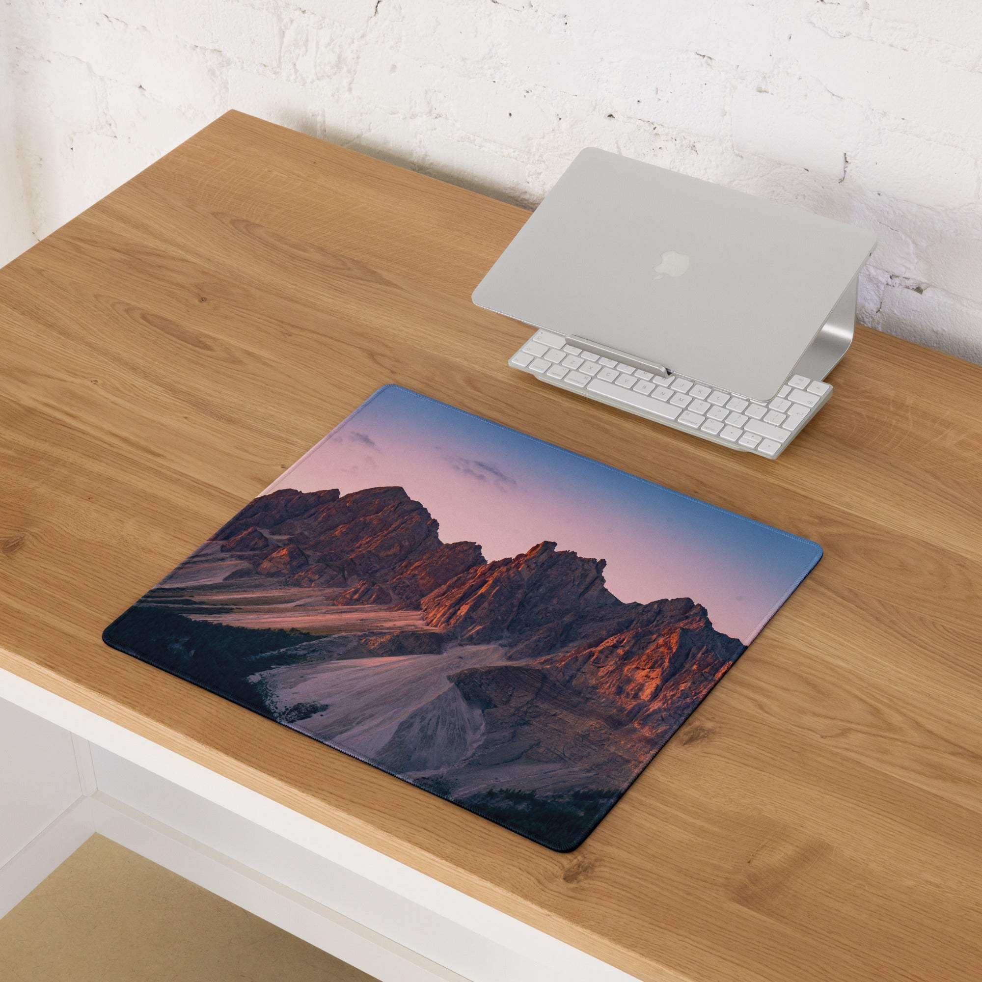 Premium Mountain Sunset gaming mouse pad with vivid twilight landscape