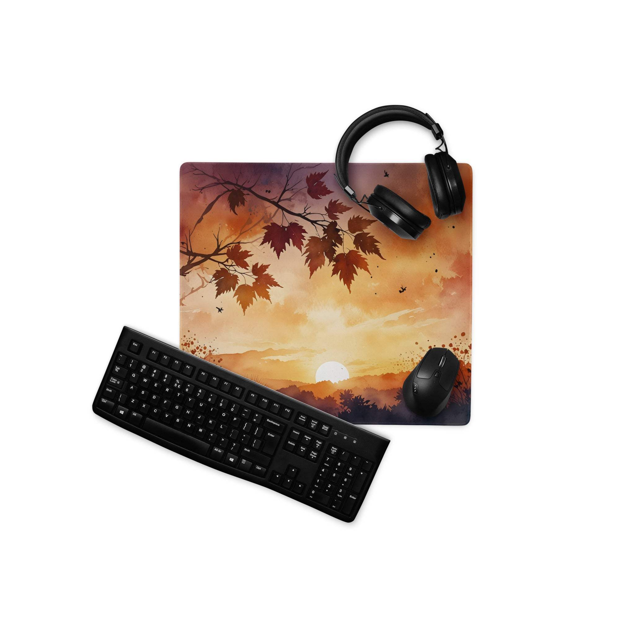 Large Autumn Sunset Gaming Mouse Pad with Non-Slip Base and Stitched Edges