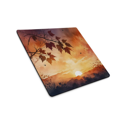 Large Autumn Sunset Landscape gaming mouse pad with watercolor scene